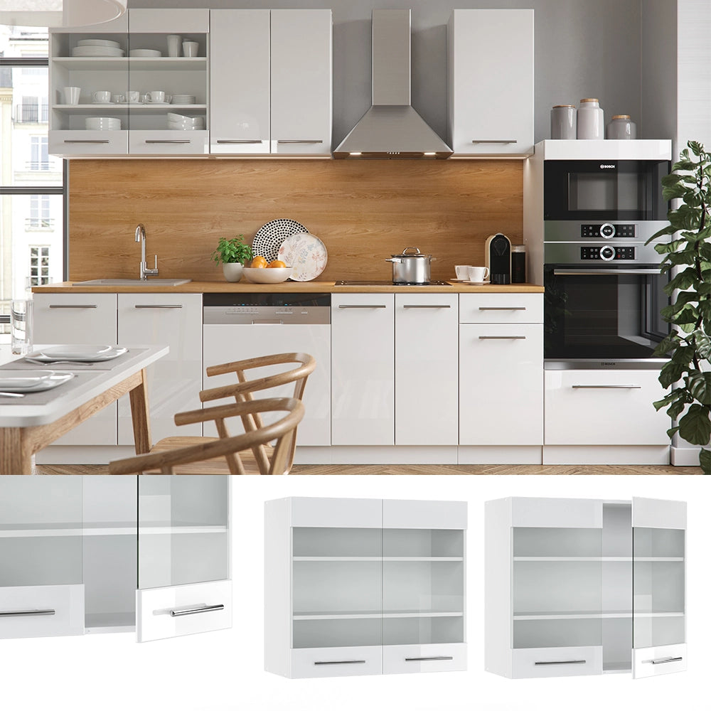 Vicco Mobile da cucina in vetro Bianco lucido 80 cm
