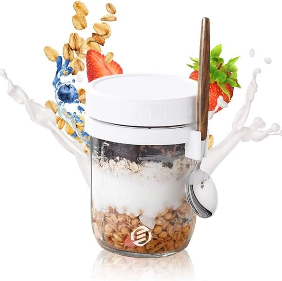 Set di Overnight Oats in Jar di Mason - Muesli - Bicchieri per l'Avvio della Giornata - Avena - Kit - Imperdibile per il Tuo Colazione