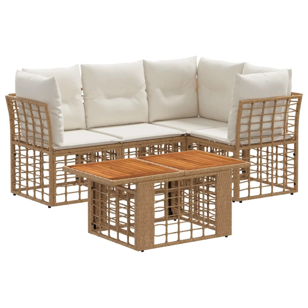 Set Divano da Giardino 5 pz Naturale e Bianco Crema polyrattan 3437862