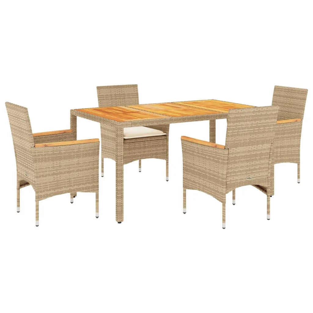Set Pranzo da Giardino 5 pz con Cuscini Beige Polyrattan Acacia 3278641