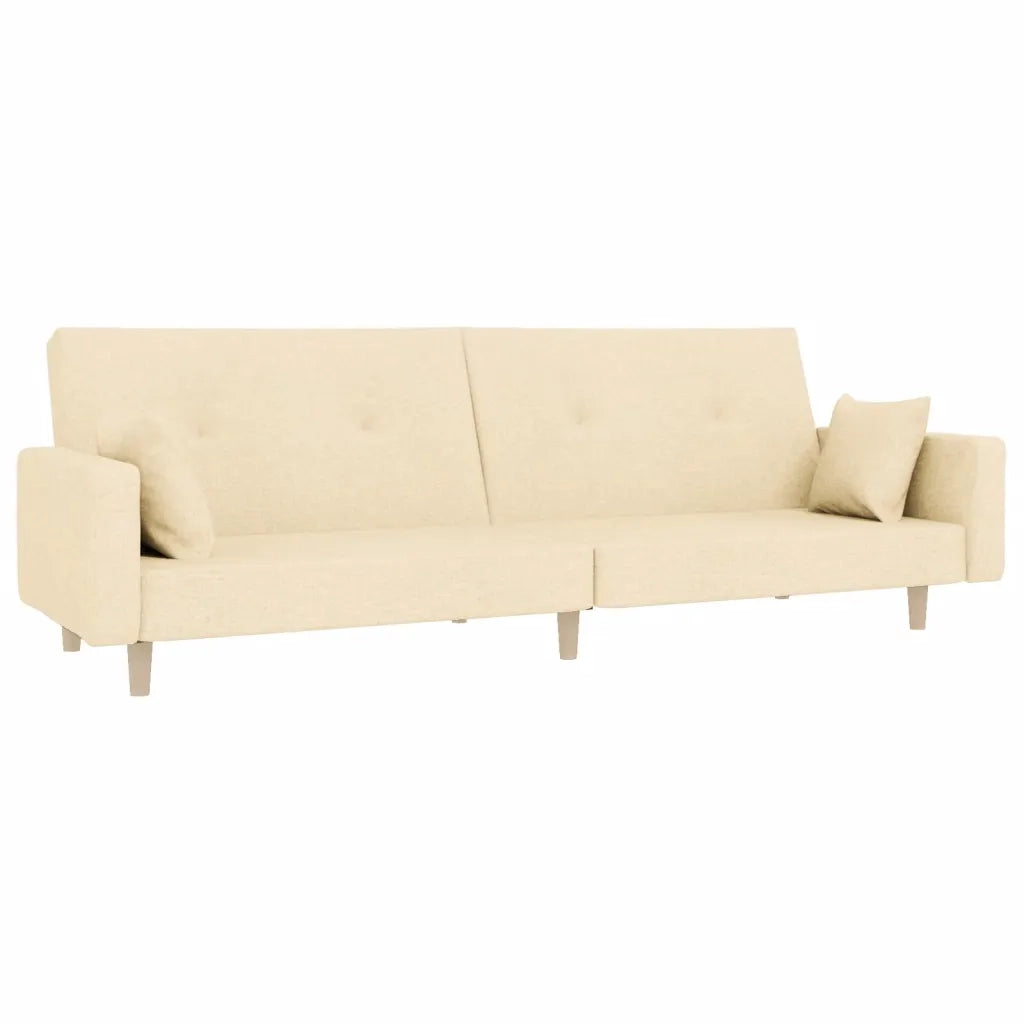 Divano Letto a 2 Posti con 2 Cuscini Crema in Tessuto 375744
