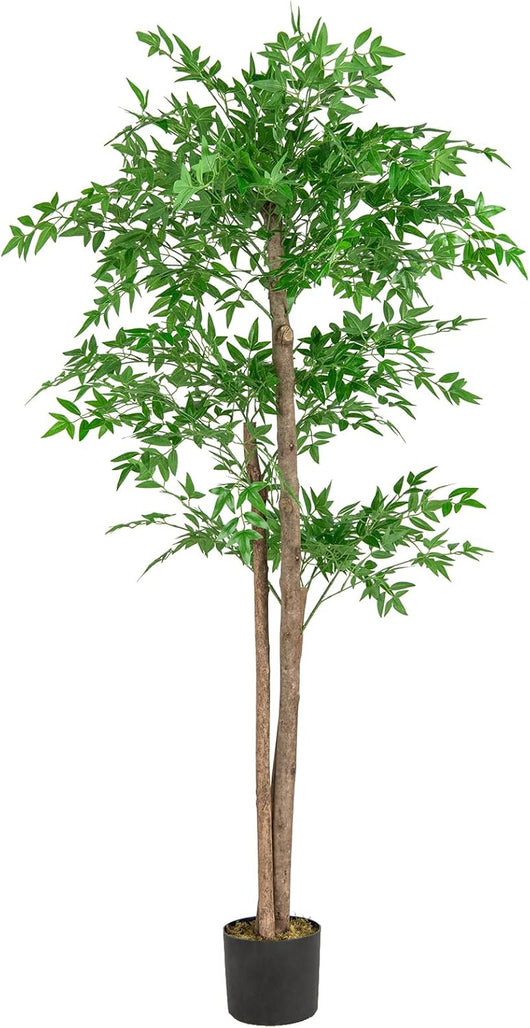 Pianta artificiale in bambù, 150 cm, pianta artificiale in vaso con tronchi e foglie, albero artificiale decorativo per interni, casa, ufficio e soggiorno