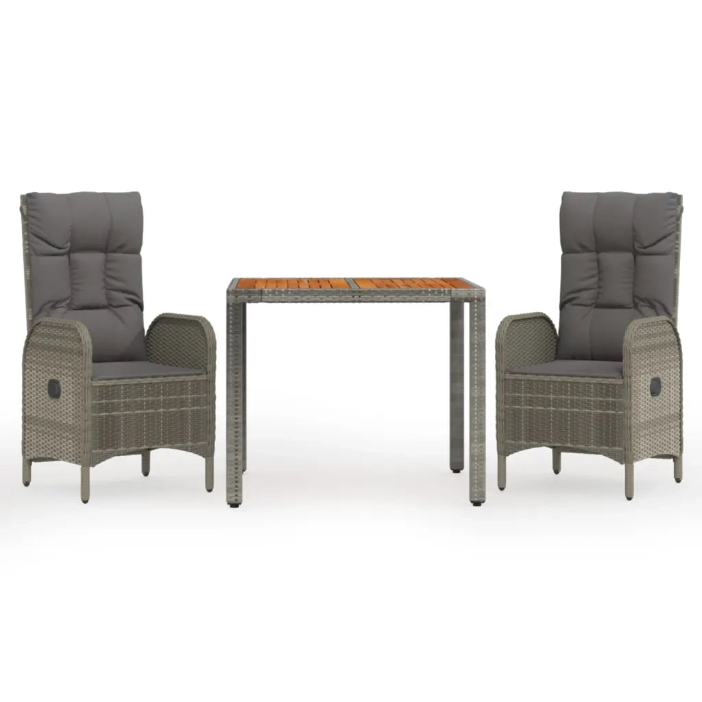 Set da Pranzo da Giardino 3 pz con Cuscini in Polyrattan Grigio 3185038