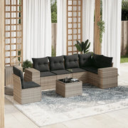 Set Divani da Giardino 7pz con Cuscini Grigio Chiaro Polyrattan