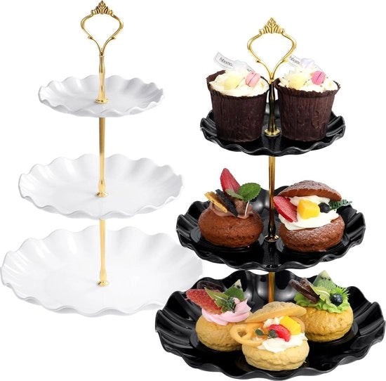 Supporto per Torta a 3 Livelli - Display per Cupcake - Torre per Torta Frutta Cioccolato Caramello - Servizio per Torta - Tavola di Servizio a Più Livelli per Matrimonio Festa di Compleanno Festa di Benvenuto