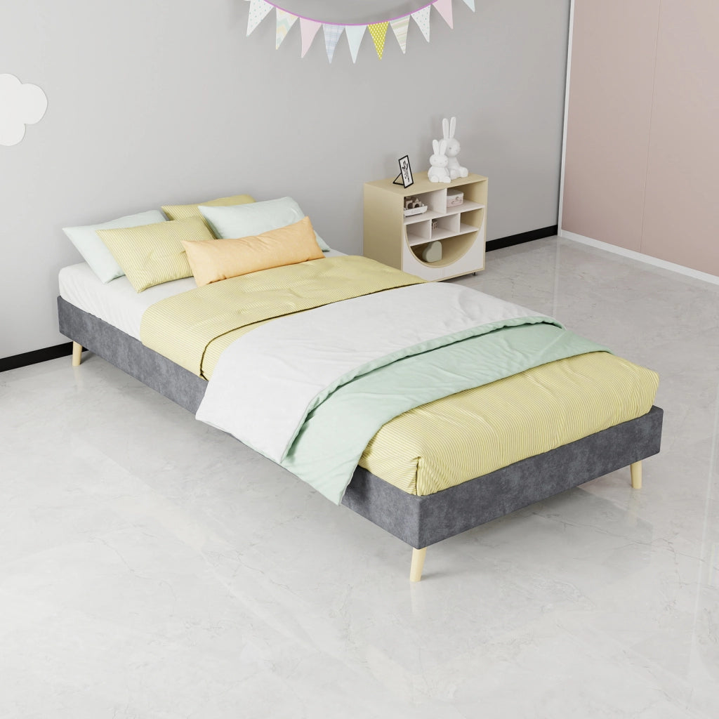 LETTO 90x200 cm Grigio in Tessuto e Metallo, Design Senza Testiera