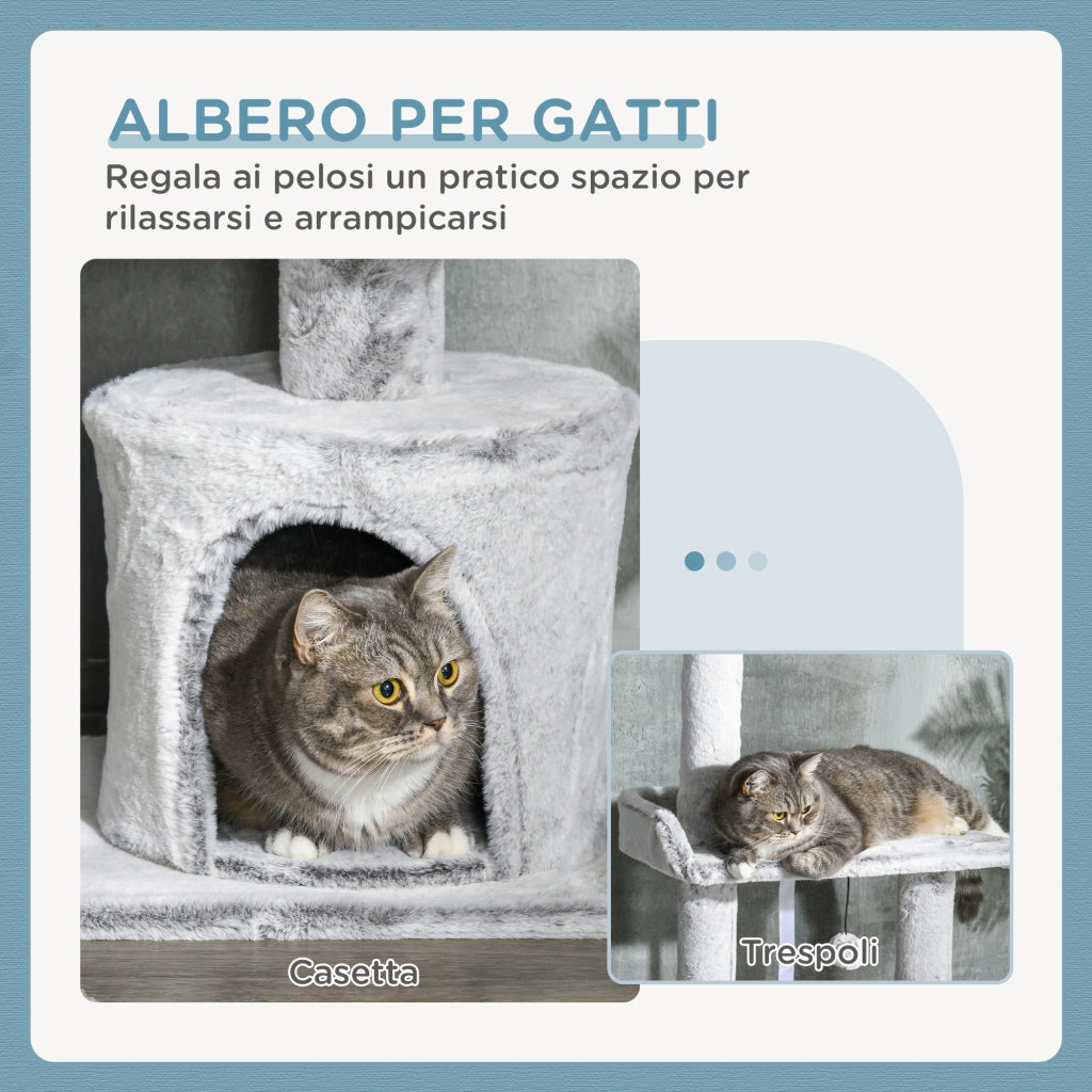 Tiragraffi per Gatti con Piattaforme e Casetta ¨C Minimal ¨C Grigio 60x40x225-255cm