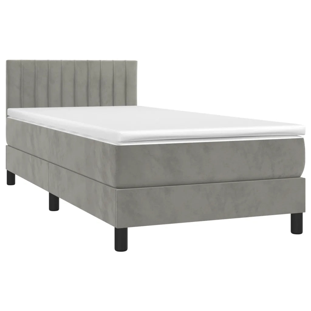 Letto a Molle con Materasso e LED Grigio Chiaro 90x190 cm Velluto