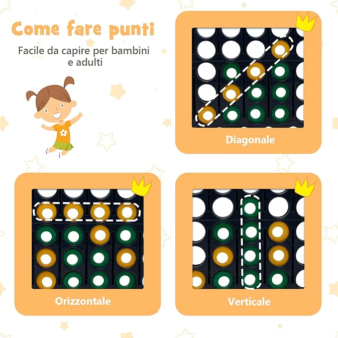 Forza 4 Gigante, Forza Quattro per Bambini con Canestro, Palla, 5 Anelli e 42 Piedine, Giochi Educativi da Esterno ed Interno per Vacanze e Feste, Ideale per Bambini +3 Anni