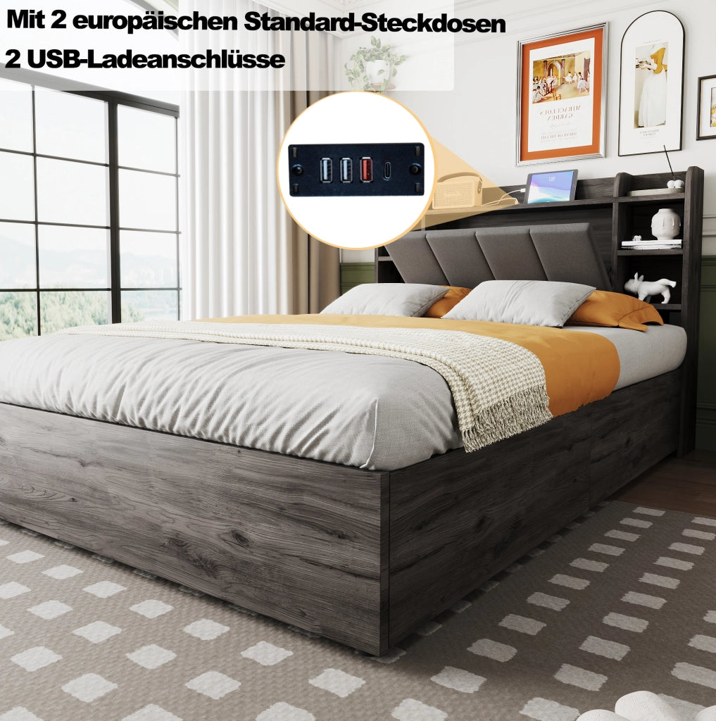 Letto multifunzione 140x200 cm con vano idraulico e USB