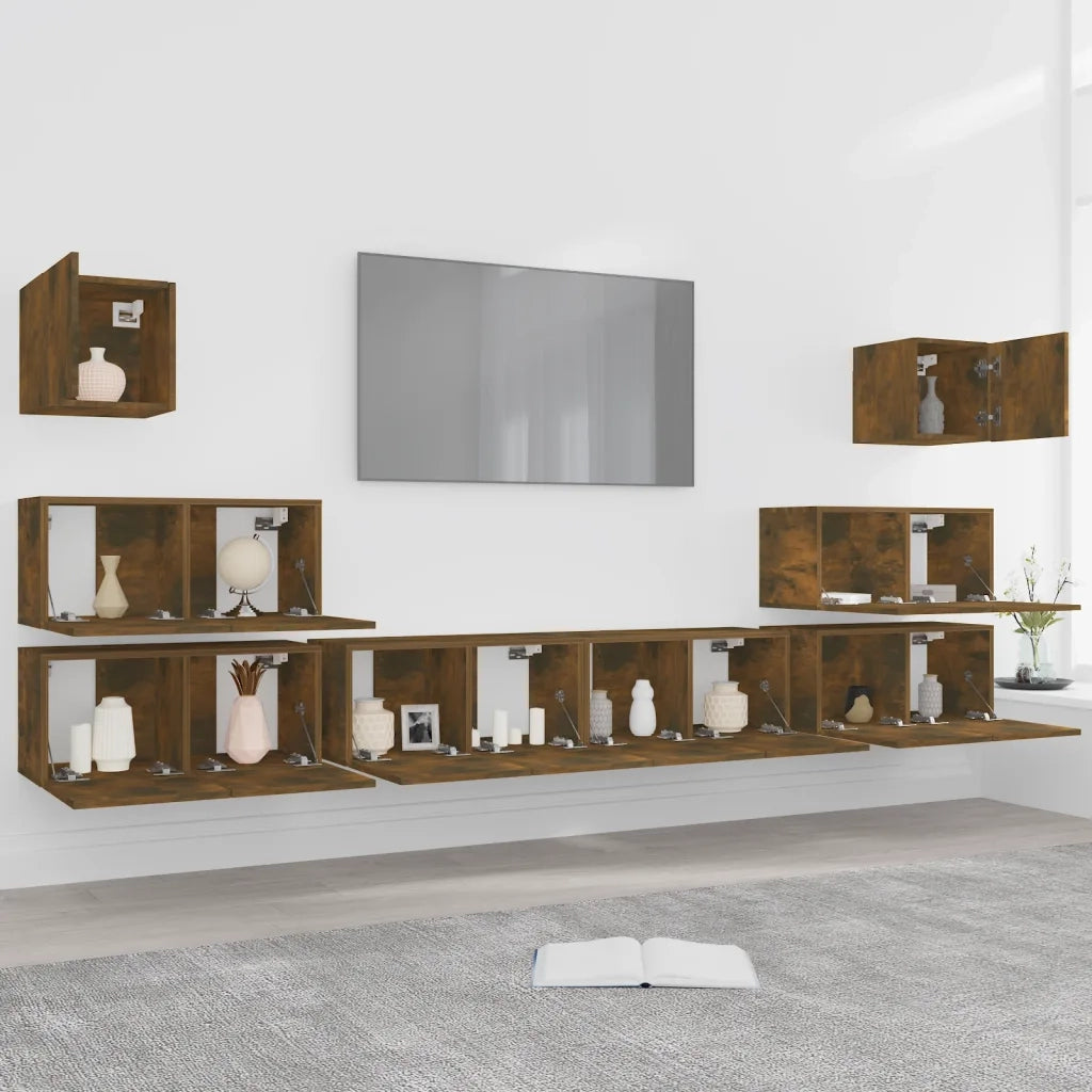 Set Mobili Porta TV 8pz Rovere Fumo in Legno Multistrato 3120290