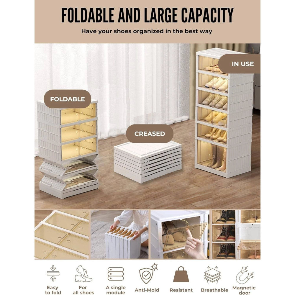 Trade Shop - Scarpiera Pieghevole Impilabile A 6 Ripiani Antipolvere Traspirante 120x37x51cm -