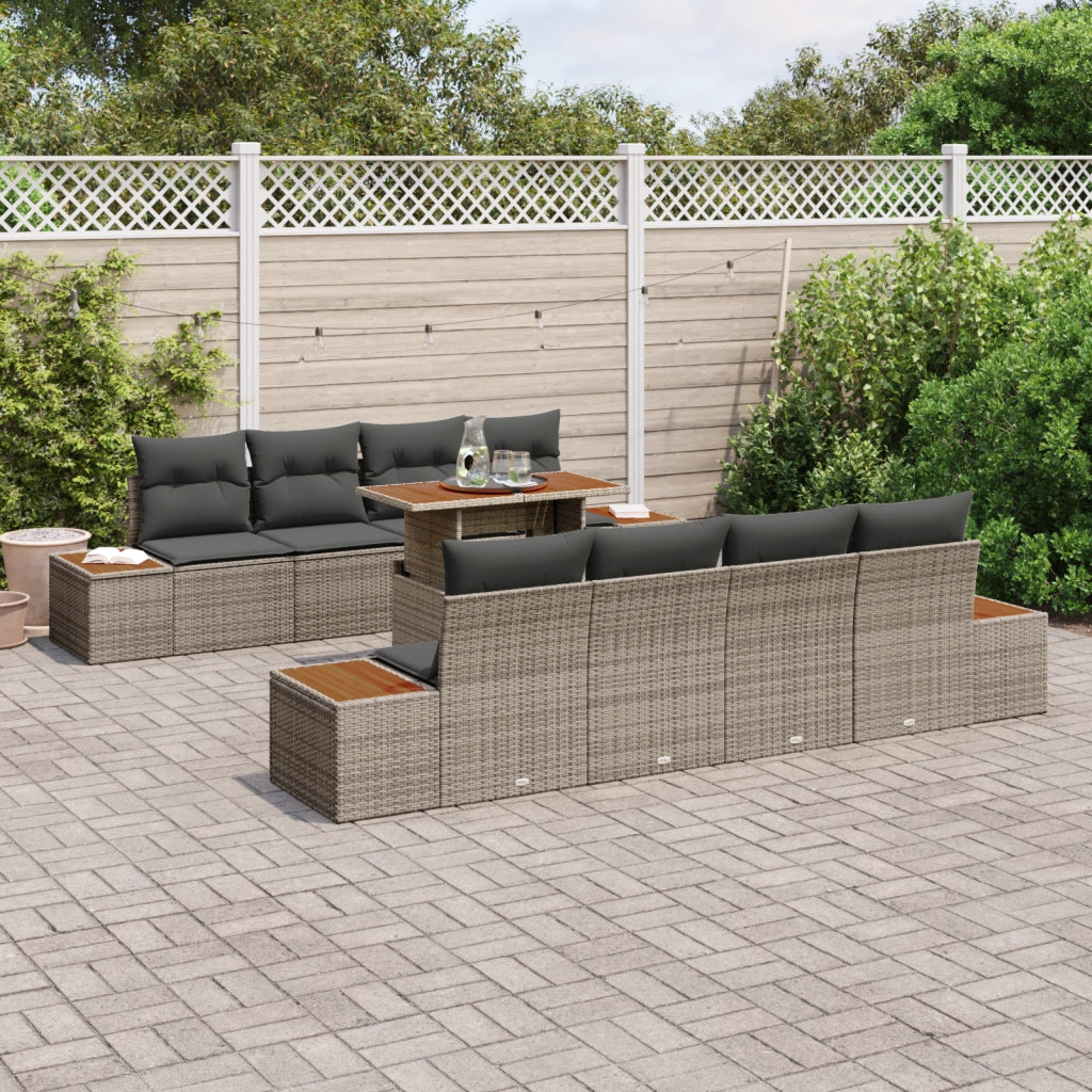 Set di Divani da Giardino  9 Pezzi con Cuscini Grigio Polyrattan