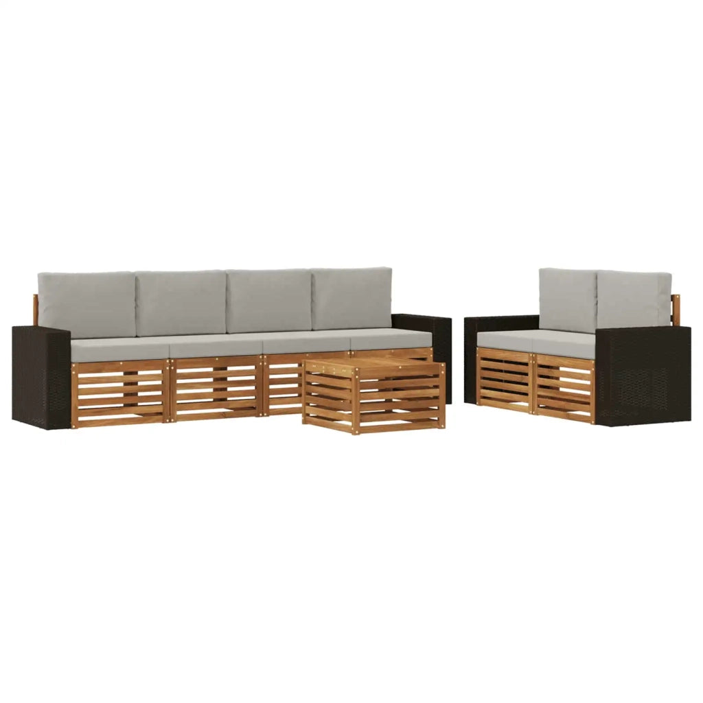 Set di divani da esterno 7 pz Naturale e Grigio Chiaro 3384062