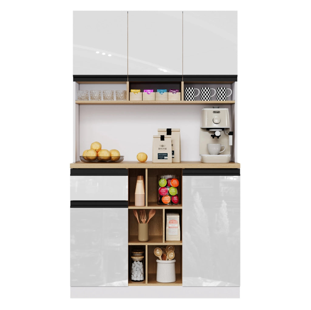 Credenza moderna bianca lucida 105x45x185 cm in MDF; con cassetto; ripiani regolabili e anti-ribaltamento