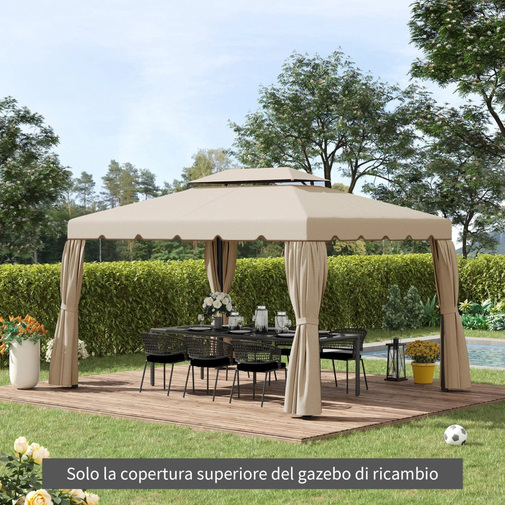 Tetto per Gazebo da Giardino 3x4m ¨C zephmum ¨C Poliestere Beige