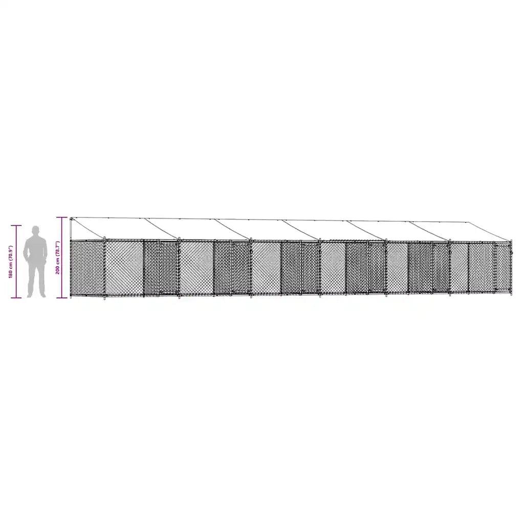 Gabbia Cani con Tetto e Porte Grigia 12x2x2 m Acciaio Zincato 3209567