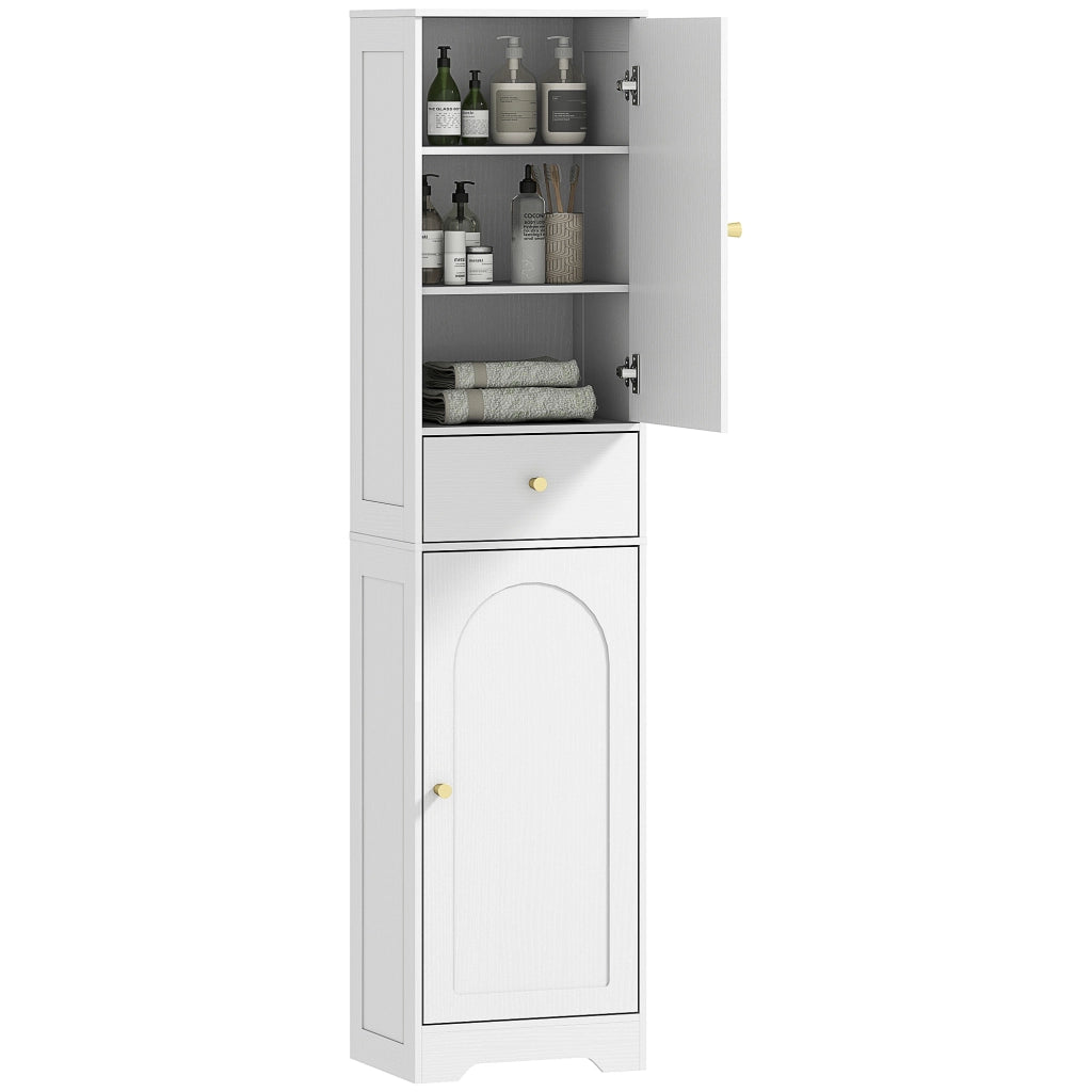 Mobile Alto da Bagno Stretto con 2 Ante Cassetto e Ripiani Regolabili ¨C Xylo ¨C Bianco 40x29,5x170 cm