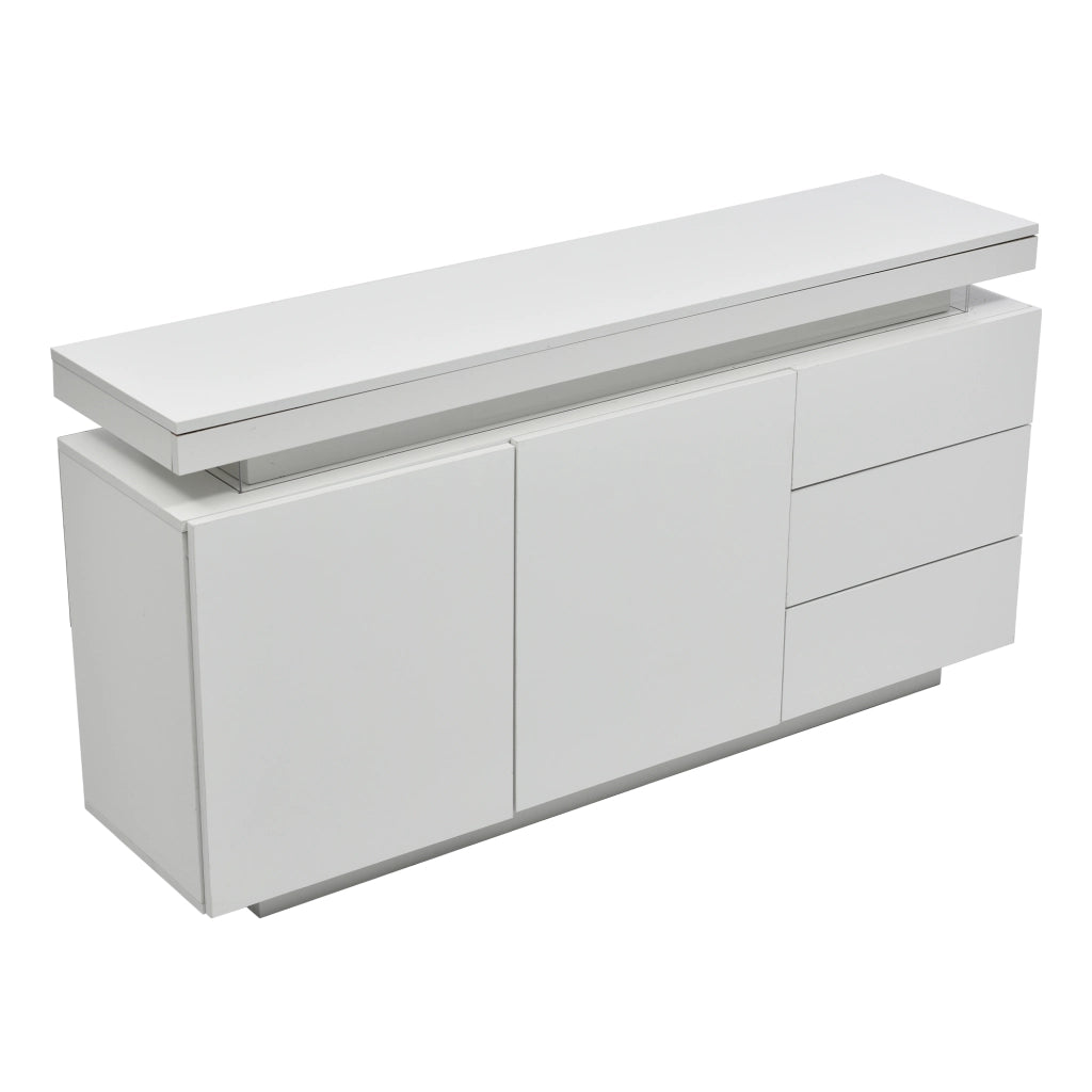 Credenza bianca lucida con LED e app per soggiorno con 2 ante e 3 cassetti in truciolare