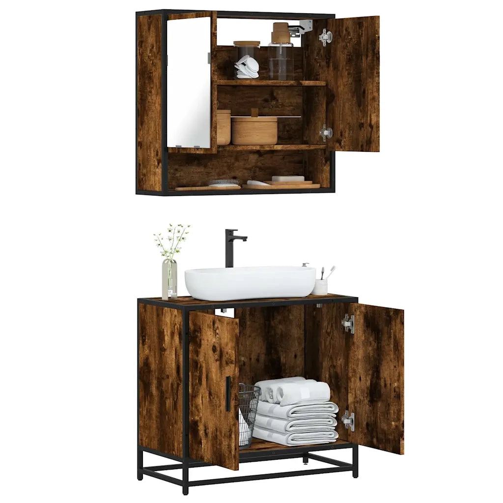 vidaXL Set Mobili da Bagno 2 pz Rovere Fumo in Legno Multistrato