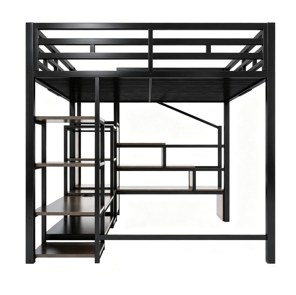 Letto a soppalco 140x200 cm con supporto TV e presa, nero