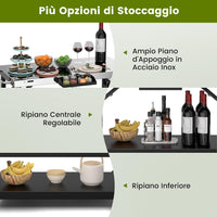 Carrello Barbecue da Esterno con 3 Ripiani, Carrello da Cucina Esterno con Ripiano Regolabile, Carrello Multifunzionale per Esterno, Struttura in metallo