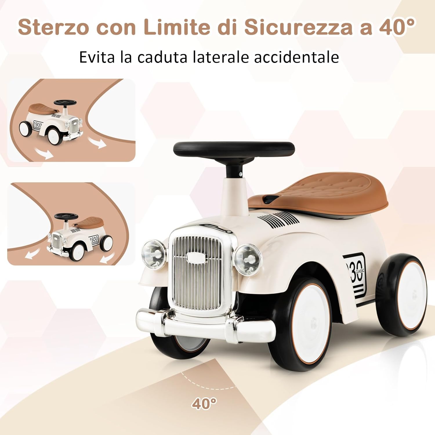 Macchinina Cavalcabile a Spinta per Bambini, Macchinina Giocattolo con Spazio di Archiviazione Ruote e Adesivi, Regalo per Bambini 18-36 Mesi (Bianco)