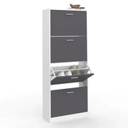 IDMarket - Scarpiera KLARK bianca a 4 ante grigio chiaro