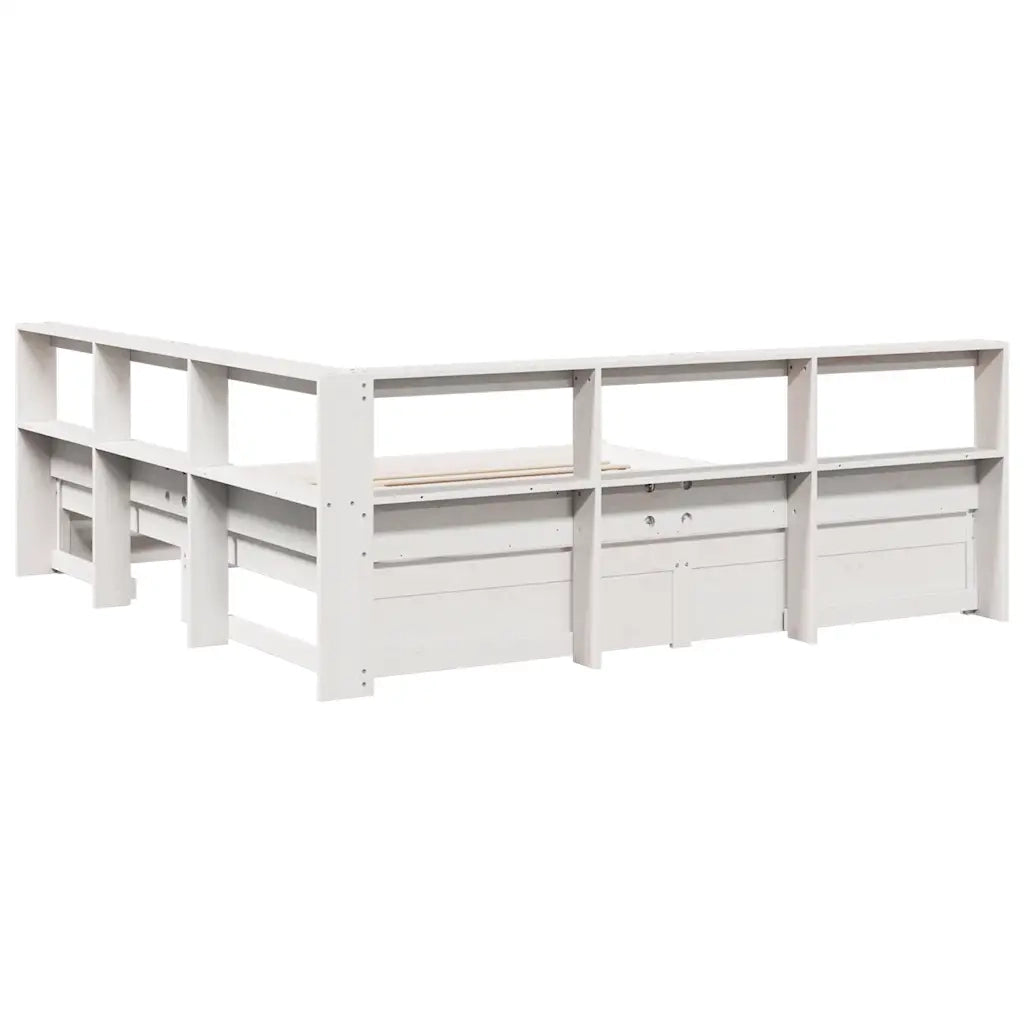 Letto Libreria senza Materasso-Struttura Letto con contenitore Bianco 140x200 cm Legno di Pino 517361