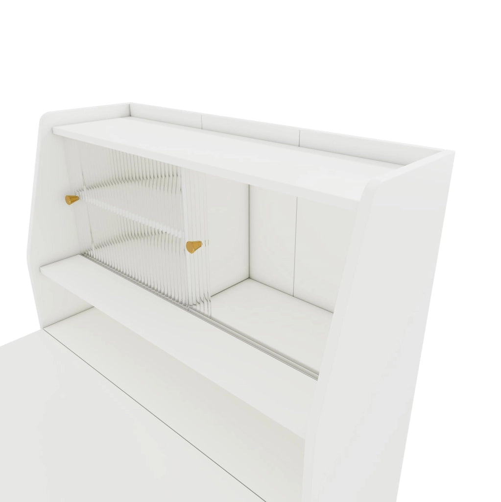 Tavolo da pranzo allungabile con contenitore in pannello truciolare bianco