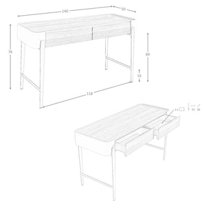 Scrivania in noce, beige e acciaio lucido dorato