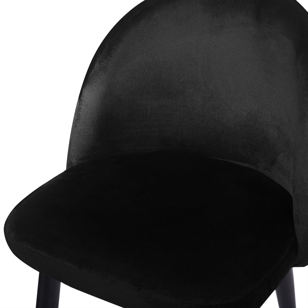 Set di 2 sedie da pranzo in tessuto di velluto Nero moderno design retrò gambe oblique nere