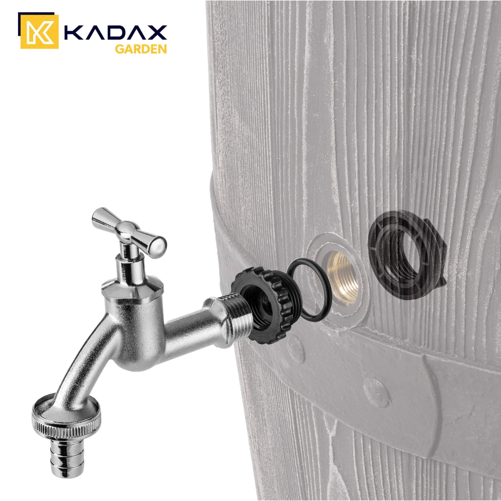 Rubinetto da giardino KADAX 3/4 per serbatoio di acqua piovana con valvola a barilotto.