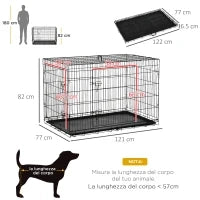 Gabbia per Animali Domestici Trasportino per Cani e Gatti Pieghevole in Acciaio Doppia Apertura, 121x77x82cm, Nero