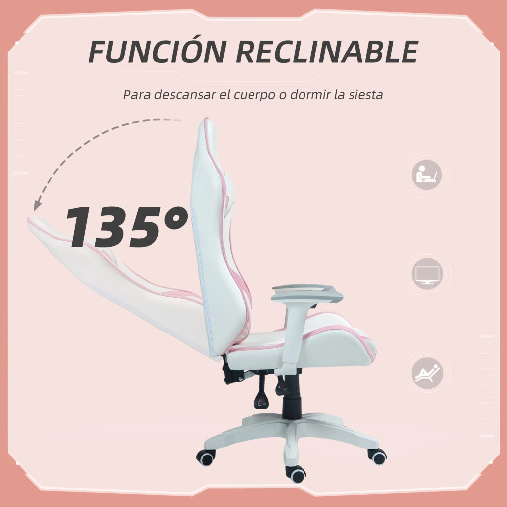 Sedia Gamer con Braccioli e Schienale Regolabile ¨C Zephmum ¨C Rosa 67x60x120-128 cm