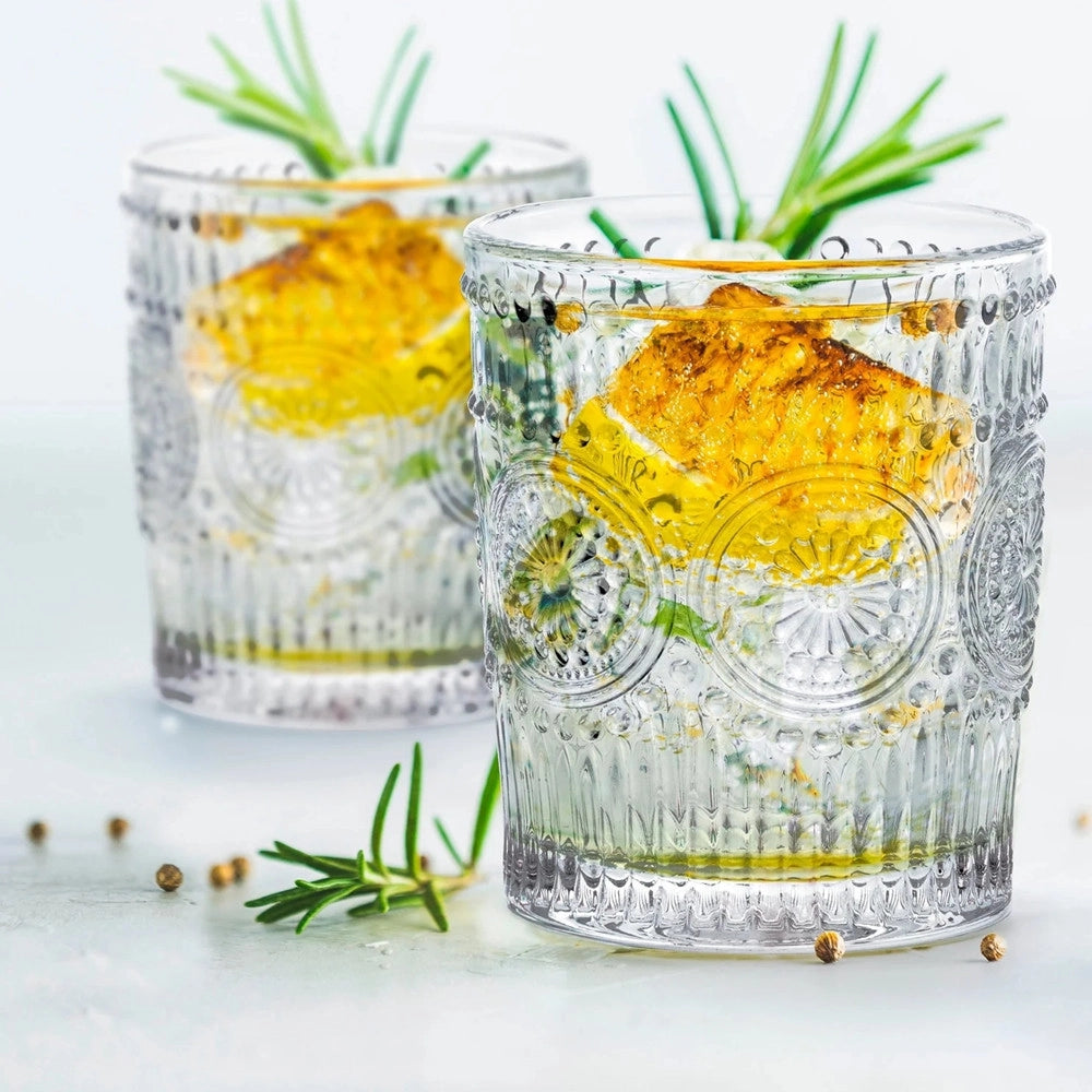 Trade Shop - Set 6pz Bicchieri In Vetro Tavola Raffinata Da 30 Cl Per Acqua Con Decorazioni In Rilievo -