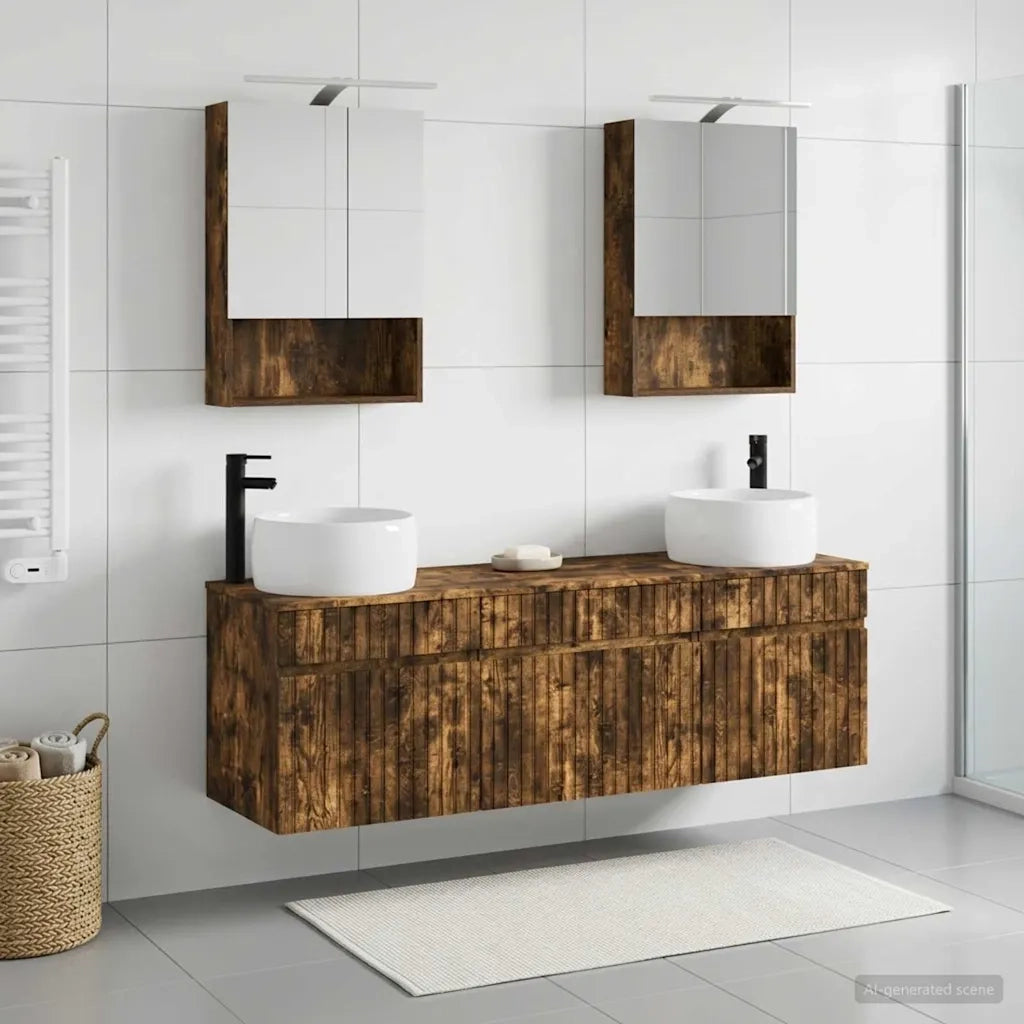 Set di Armadi da Bagno 5 pcs Rovere Fumo 50 x 14,5 x 70 cm 3406643