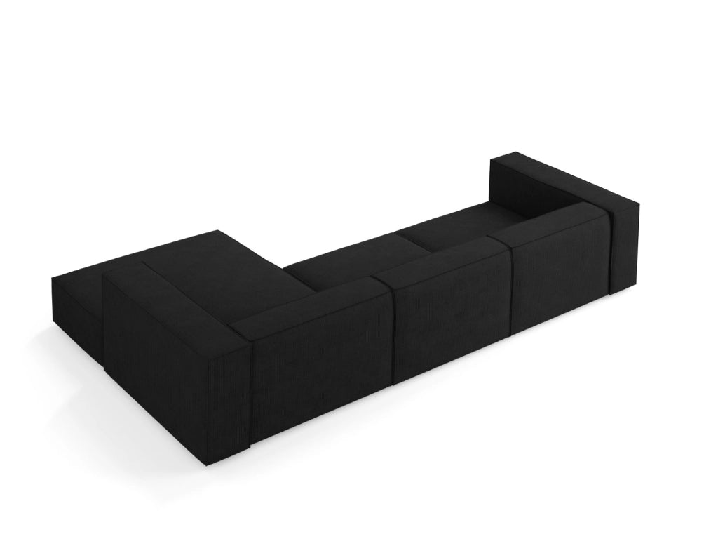 Cosmopolitan Design - Divano angolare destro "Arendal" 4 posti in ciniglia con effetto a coste nero 