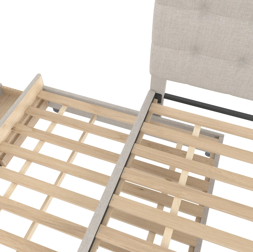 Letto imbottito beige 140x200 cm con letto estraibile e 3 cassetti