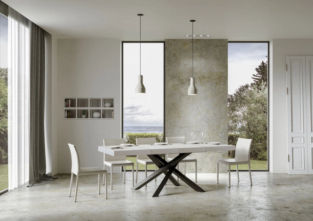 Tavolo allungabile 90x140/244 cm Volta Premium Bianco Frassino telaio Antracite