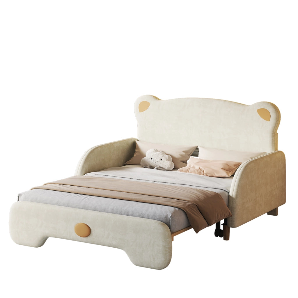 Letto Estraibile 140x200 cm e 140x105 cm; Letto Matrimoniale - Sponde Morbide - Beige
