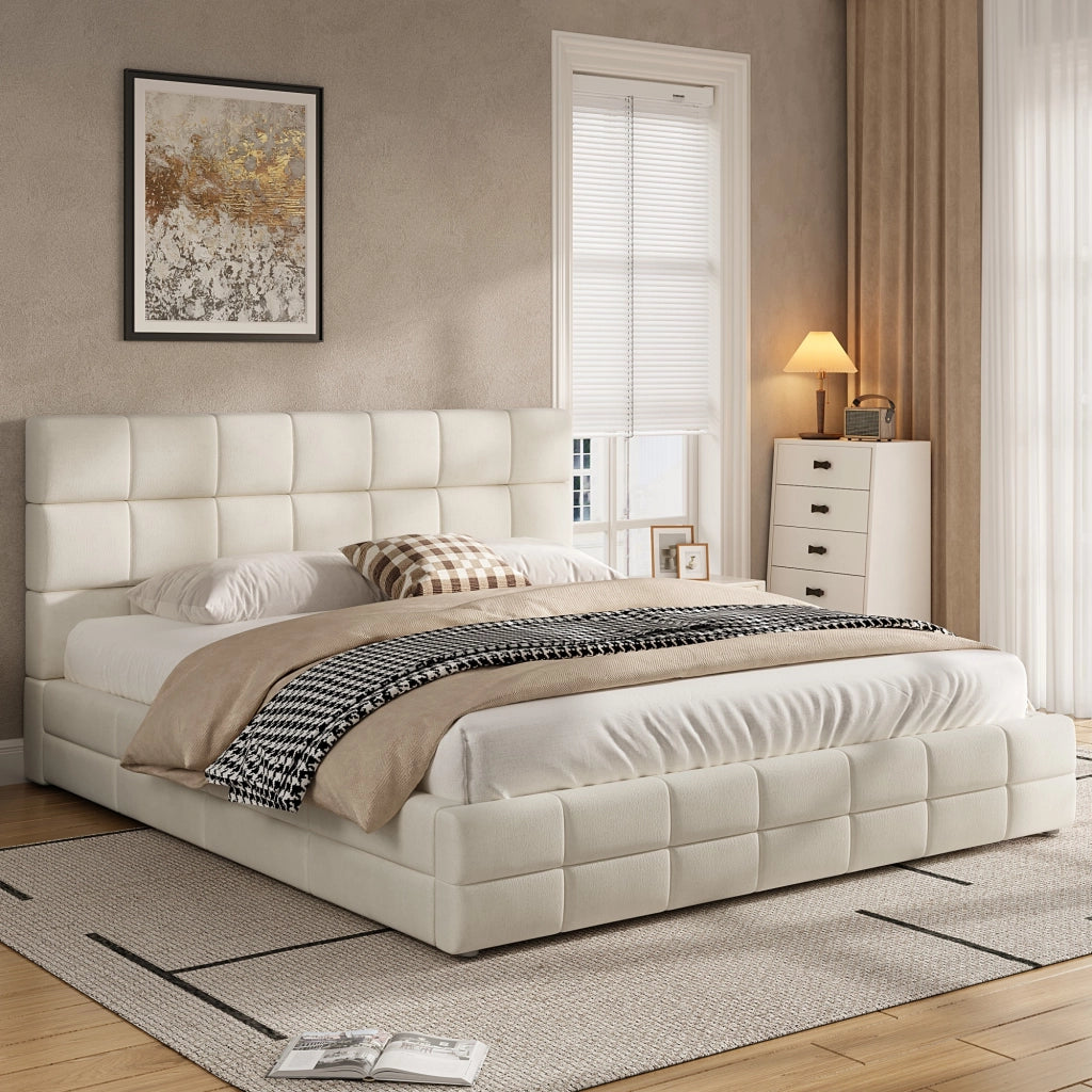 LETTO imbottito 180x200 cm in velluto beige