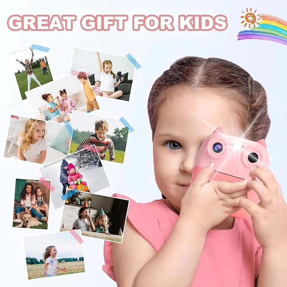 Trade Shop - Fotocamera Istantanea Bambini Digitale Hd 1080p 4 Rotoli Scheda Sd Doppia Lente -