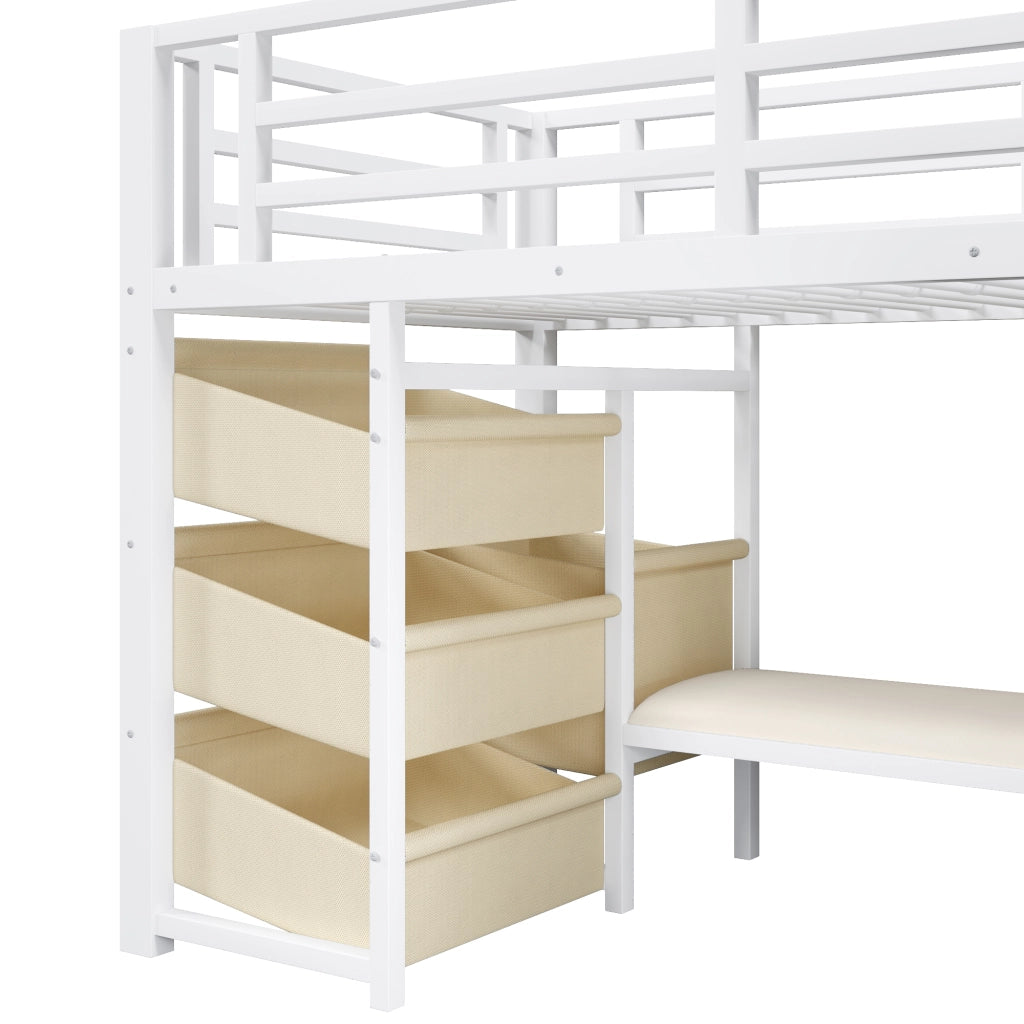 LETTO Semialto 90x200 cm Metallo Bianco con cuscino e contenitori in tessuto