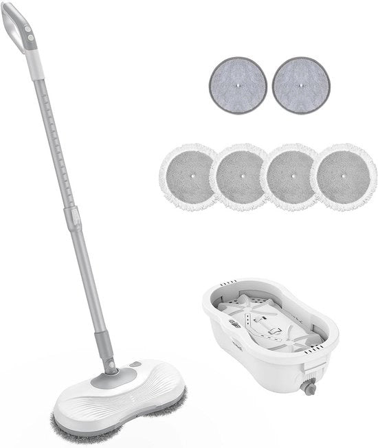 Dweil elettrico a batteria senza fili con vaschetta auto-scoppiante LED 250 ml serbatoio acqua - progettazione compatta - capacità batteria 2200 mAh - getto d'acqua con un solo clic - separazione automatica acqua sporca e pulita - manico regolabile