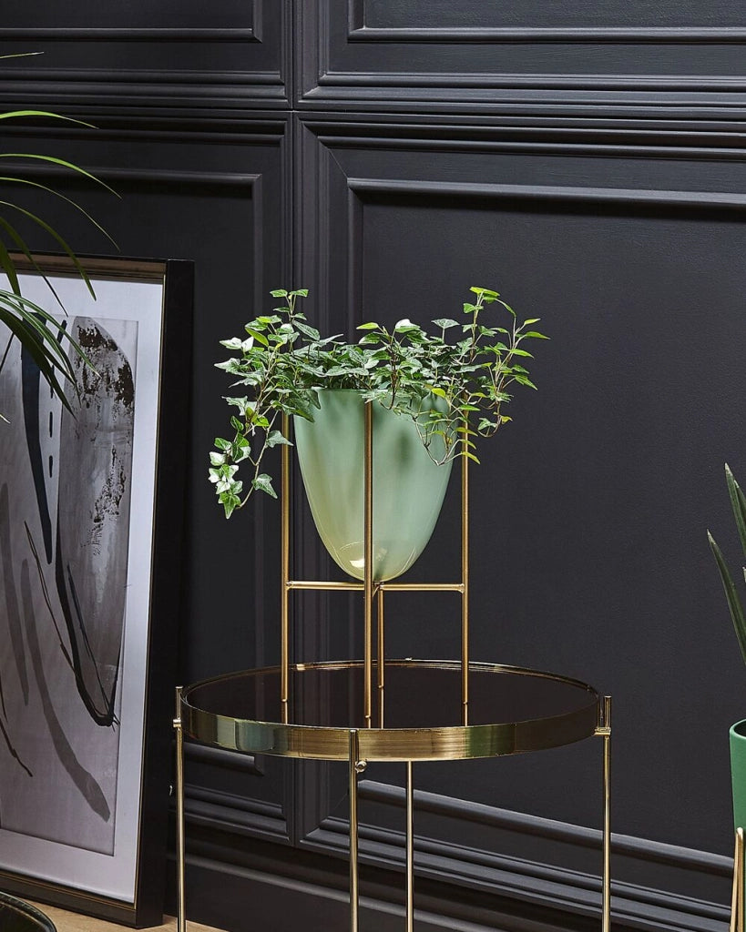 Vaso per Fiori Moderno con Piedistallo 16 x 16 x 31 cm in Metallo Verde