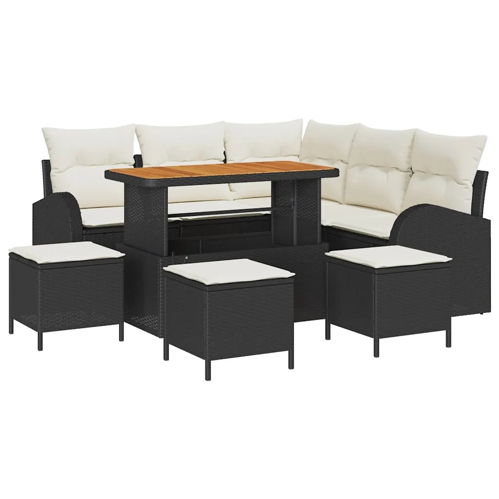 Set Divano da Giardino con cuscino 9 pcs Nero polyrattan