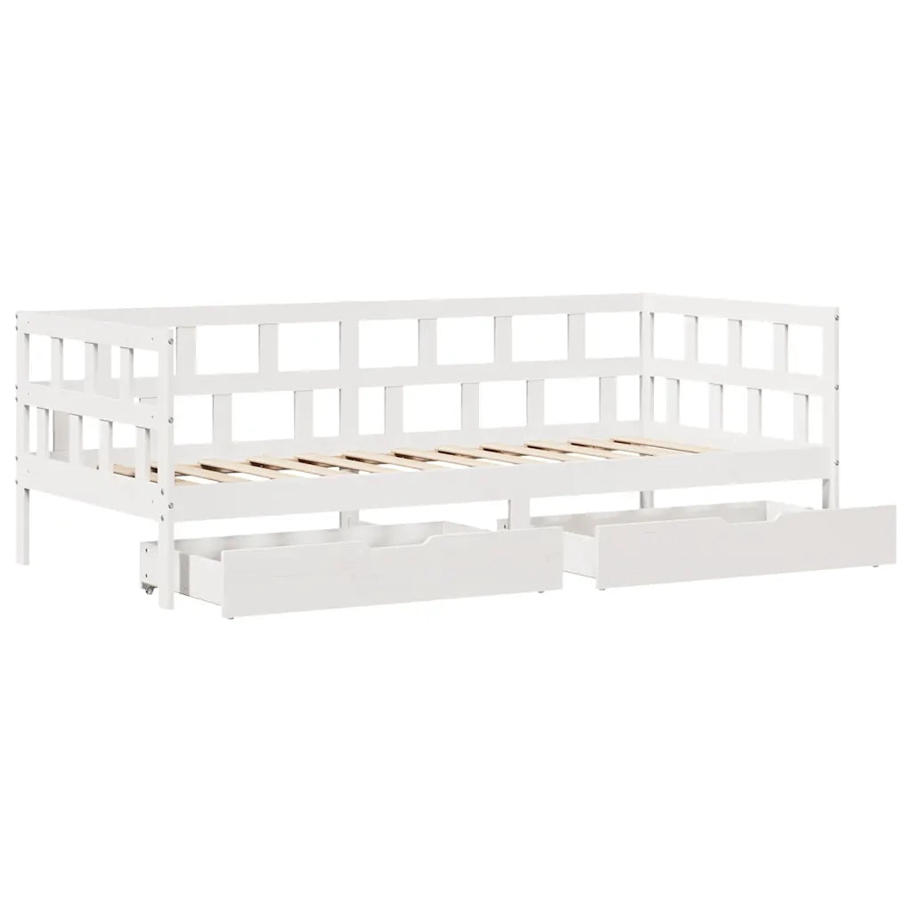 Dormeuse con Cassetti Bianco 90x200 cm Legno Massello di Pino 3302084