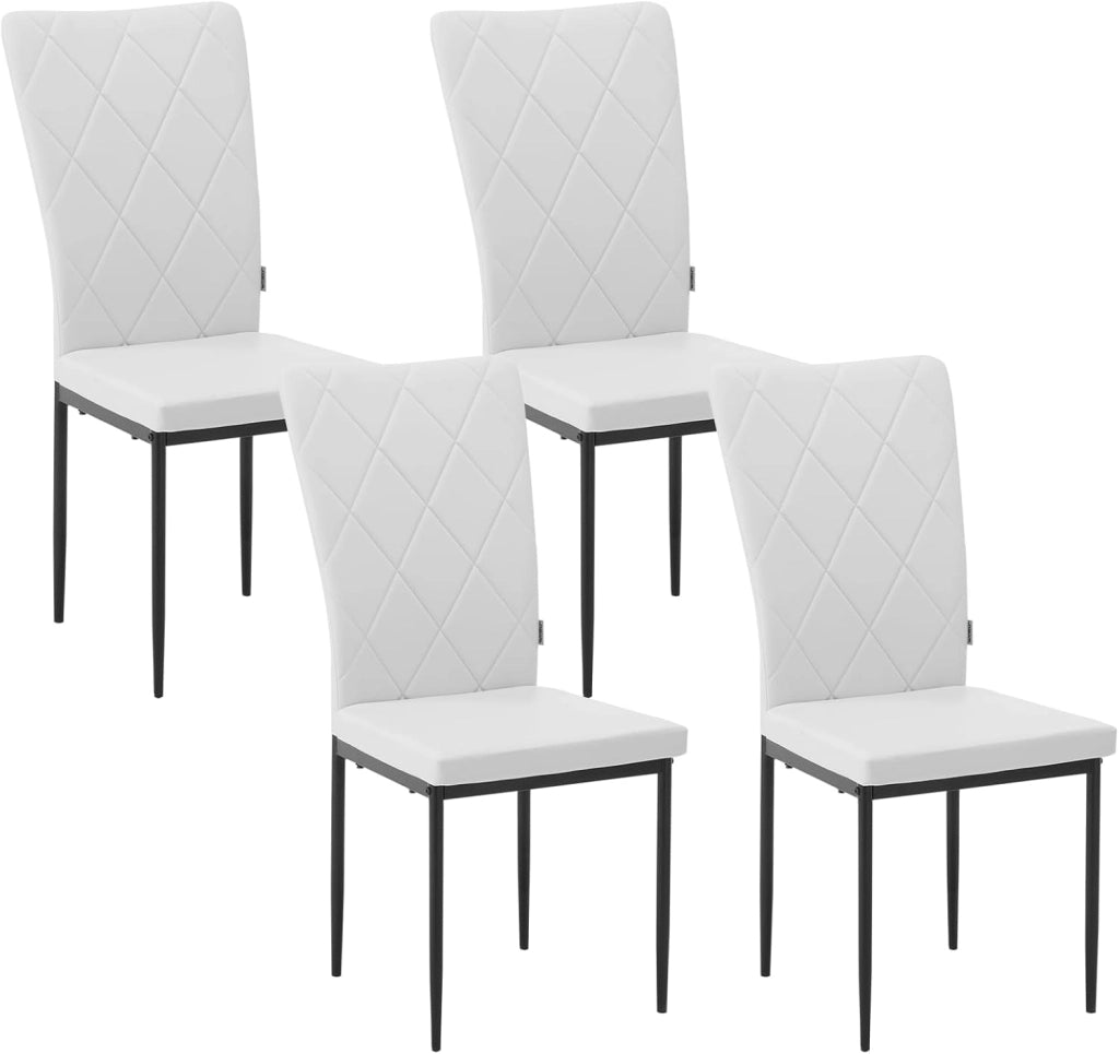 Set di 4 Sedie per Sala da Pranzo, Sedie da Cucina con Schienale Alto, Sedie da Soggiorno Imbottite con Gambe in Metallo e Rivestimento in Ecopelle, Bianco, EZS21ws-4