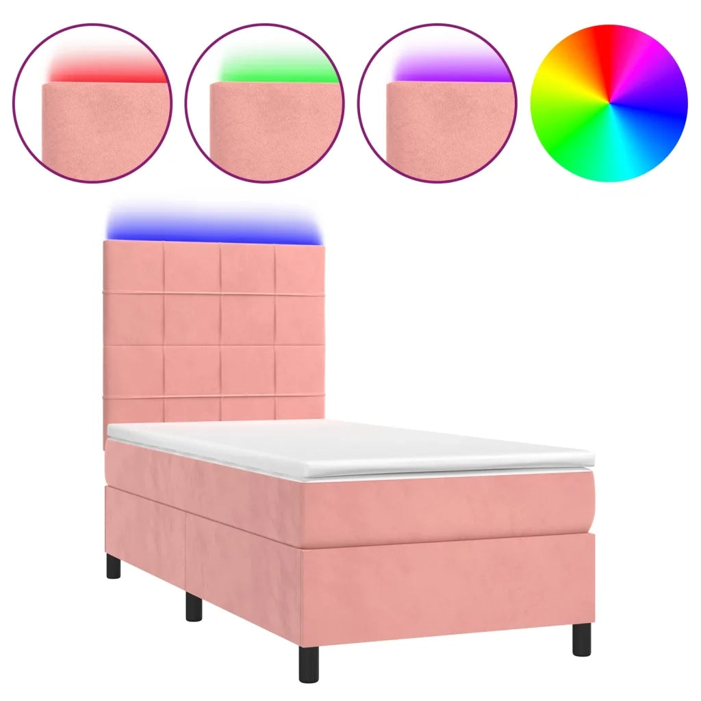 Letto a Molle con Materasso e LED Rosa 90x190 cm in Velluto cod mxl 62450